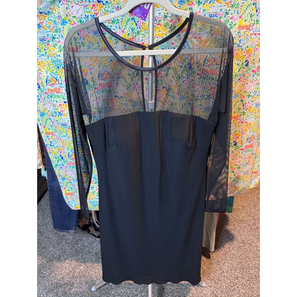 035 JS Boutique Black Sheer Mesh Yoke Long Sleeve Sheath Dress Size 12 259304